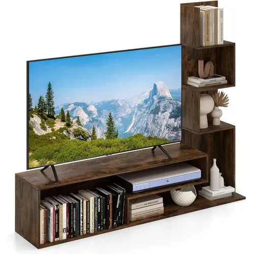 Meuble TV Cubique, Bibliothèque En L Pour Télé 50", 7 Étagères Ouvertes (marron Rustique)