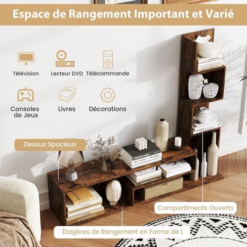 Meuble TV Cubique, Bibliothèque En L Pour Télé 50", 7 Étagères Ouvertes (marron Rustique)