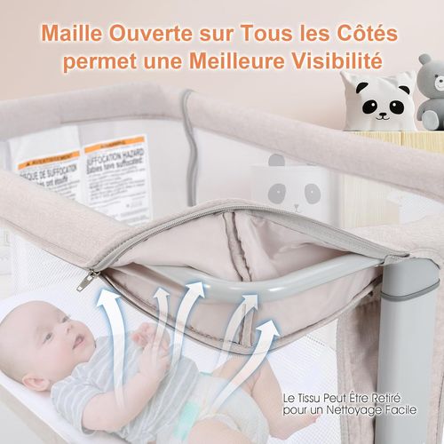 3 En 1 Lit Cododo Bébé Avec Matelas Et 5 Hauteur Réglable, Lit Bébé Evolutif, 84x48x80cm (beige)