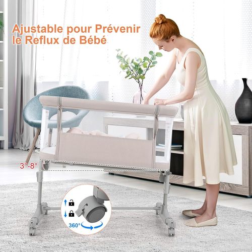 3 En 1 Lit Cododo Bébé Avec Matelas Et 5 Hauteur Réglable, Lit Bébé Evolutif, 84x48x80cm (beige)