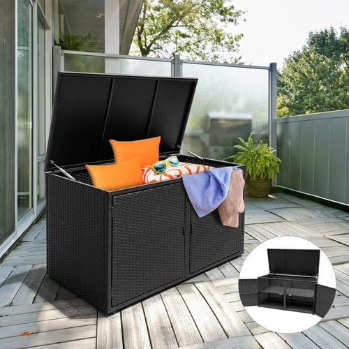 Coffre De Rangement Extérieure En Rotin 335l, Boîte De Rangement, 115x60x65cm (noir)