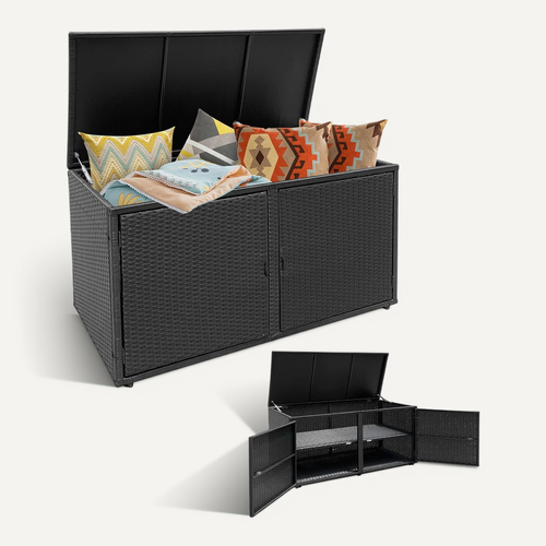 Coffre De Rangement Extérieure En Rotin 335l, Boîte De Rangement, 115x60x65cm (noir)
