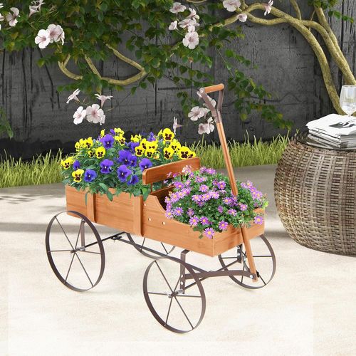 RELAX4LIFE Brouette Jardin Décorative En Bois Avec 9 Accessoires Aimantés - Décoration Rustique Extérieur