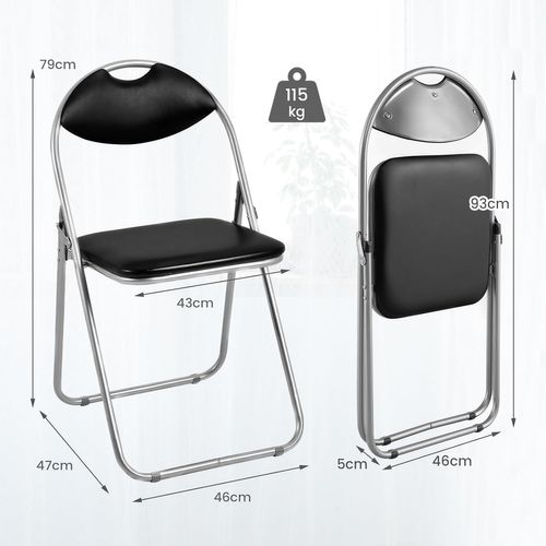 Lot De 4 Chaise Pliante En Métal, Charge 115 Kg, Sans Assemblage, Noir Moderne