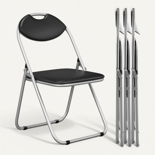 Lot De 4 Chaise Pliante En Métal, Charge 115 Kg, Sans Assemblage, Noir Moderne