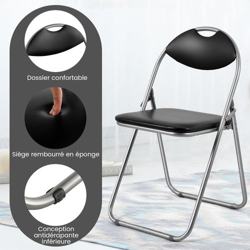 Lot De 4 Chaise Pliante En Métal, Charge 115 Kg, Sans Assemblage, Noir Moderne