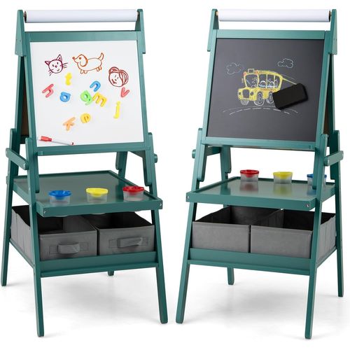 Chevalet Double Face Tableau Noir Et Blanc Magnétique En Bois - Avec Rangement Et Accessoires, Pour Enfants, éducatif