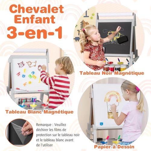 Chevalet Double Face Tableau Noir/blanc Magnétique - En Bois Avec Rangement, Pour Enfants, éducatif, Pliable
