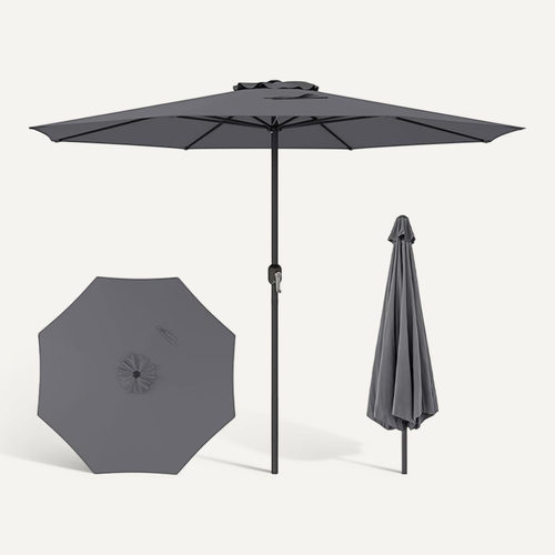 Parasol De Jardin Double Face 470x280 Cm - Avec 48 LED Solaires - Manivelle - 12 Nervures - Imperméable - Gris - Base Non Incluse