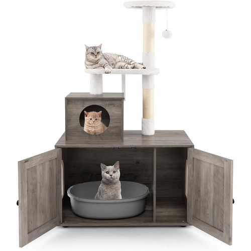 Arbre à Chat Litiere Intégrée, Tour Pour Chats Avec Cache-litiere, 2 Plateformes (132 Cm,ivoire)