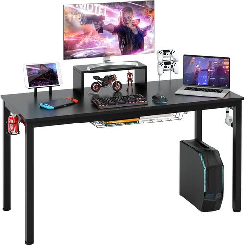 Bureau Ordinateur, Bureau Gaming, Gamer Table Avec Etagère Pour Ecran, 140 X 60 X 74 Cm