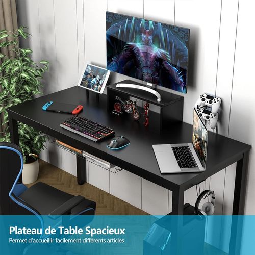 Bureau Ordinateur, Bureau Gaming, Gamer Table Avec Etagère Pour Ecran, 140 X 60 X 74 Cm