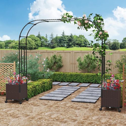 Arche De Jardin 288 Cm Avec 2 Bacs Jardinière Et Treillis, Pergola Extérieur