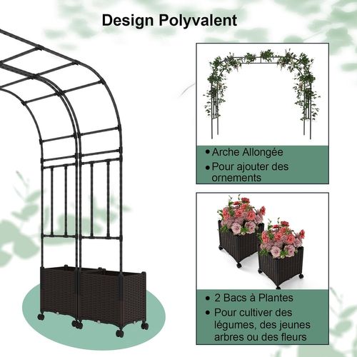 Arche De Jardin 288 Cm Avec 2 Bacs Jardinière Et Treillis, Pergola Extérieur