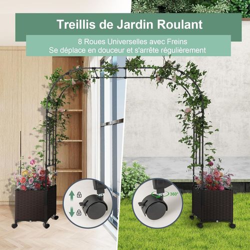 Arche De Jardin 288 Cm Avec 2 Bacs Jardinière Et Treillis, Pergola Extérieur