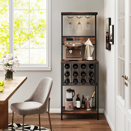 Casier à Vin, Casier à Bouteilles à 3 Niveaux Avec 3 Porte Verre, 37 X 54 X 156 Cm, Brun Vintage