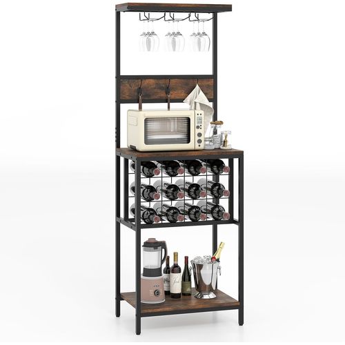 Casier à Vin, Casier à Bouteilles à 3 Niveaux Avec 3 Porte Verre, 37 X 54 X 156 Cm, Brun Vintage