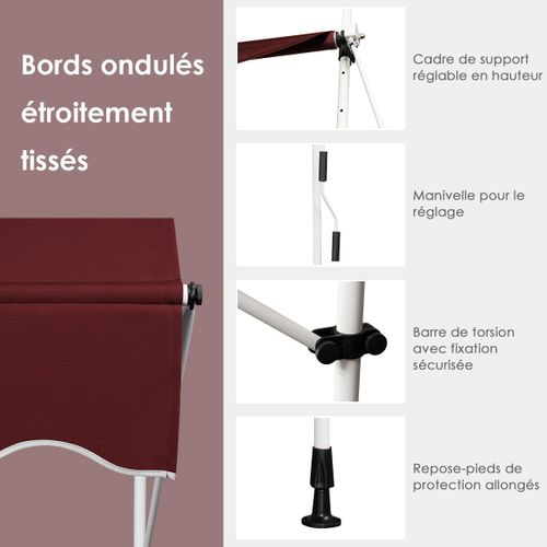 Store Banne Manuel Rétractable De 2 X 1,25m Avec Manivelle Hauteur Réglable 200-300cm (rouge)