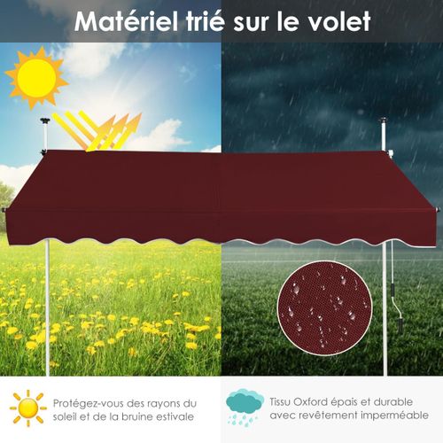 Store Banne Manuel Rétractable De 2 X 1,25m Avec Manivelle Hauteur Réglable 200-300cm (rouge)
