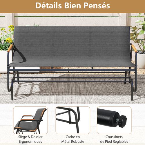 Banc Exterieur Jardin à Bascule, Banc De Jardin, Charge 450 Kg, Pour 3 Personnes (169 × 74 × 84 Cm)