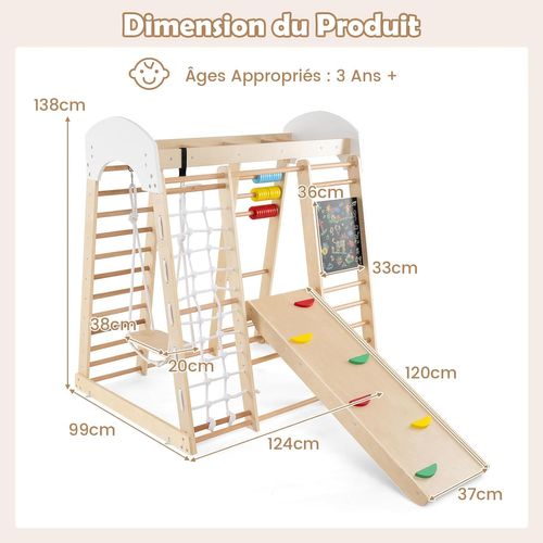 COSTWAY 3 en 1 Toboggan Enfants avec Balançoire & Panier de Basketball, Aire de Jeu avec Coins Arrondis, Jouet d'Escalade pour Enfants de 3 à 8 Ans