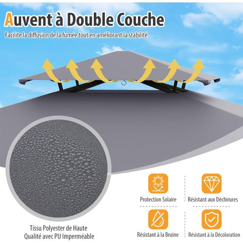 Tonnelle De Barbecue 242 X 150 Cm Avec 2 Etagères Latérales, Abri Barbecue à Deux Niveaux (gris)