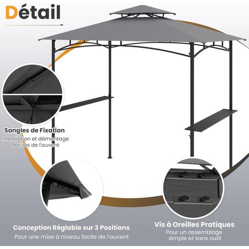 Tonnelle De Barbecue 242 X 150 Cm Avec 2 Etagères Latérales, Abri Barbecue à Deux Niveaux (gris)