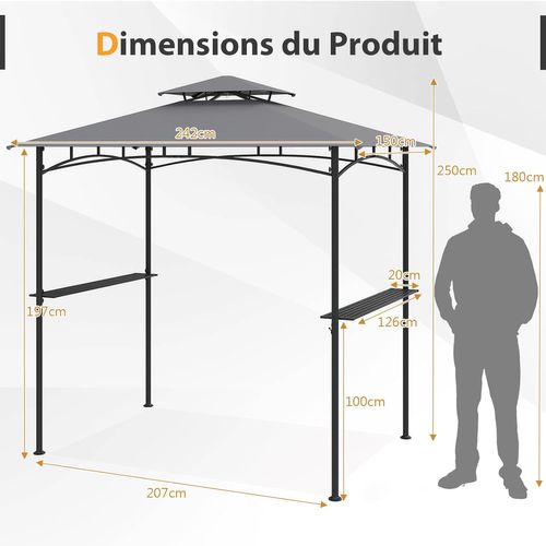 Tonnelle De Barbecue 242 X 150 Cm Avec 2 Etagères Latérales, Abri Barbecue à Deux Niveaux (gris)
