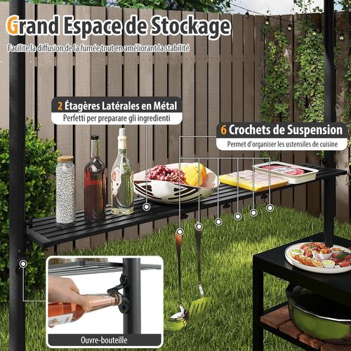 Tonnelle De Barbecue 242 X 150 Cm Avec 2 Etagères Latérales, Abri Barbecue à Deux Niveaux (gris)