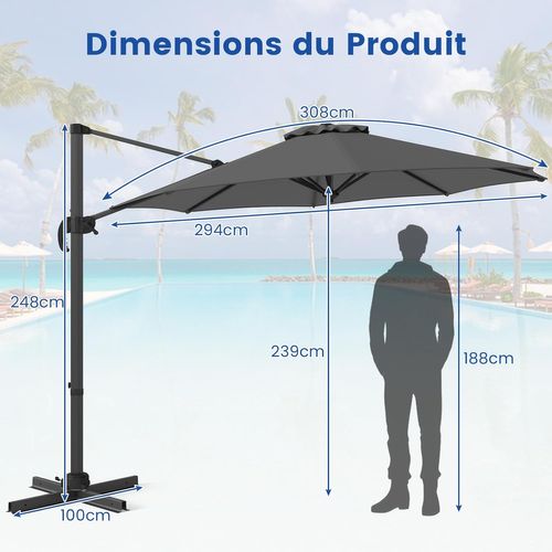 Parasol Terrasse Aluminium Parasol Alpstorm 350 Cm Rotatif 360° - Antivent Avec Manivelle Aluminium Parasol Antivent Aluminium
