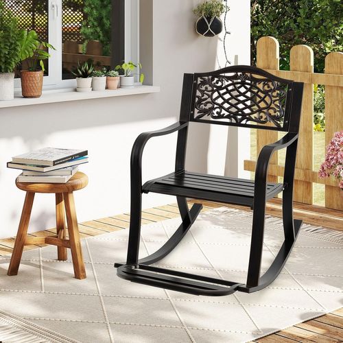 Fauteuil à Bascule Exterieur En Aluminium Coulé, Chaise à Bascule, Charge 150kg, 102x62,5x89 Cm