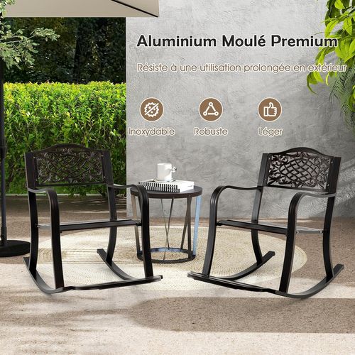 Fauteuil à Bascule Exterieur En Aluminium Coulé, Chaise à Bascule, Charge 150kg, 102x62,5x89 Cm
