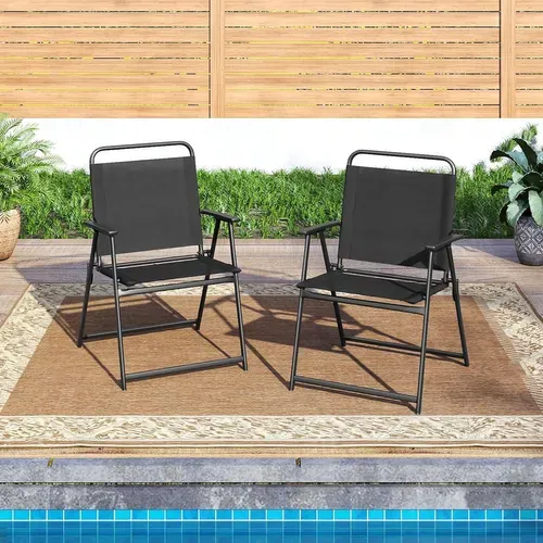 Lot De 2 Chaise Pliante, Cadre En Metal, Tissu, Fauteuil, 57 X 55 X 83 Cm, Noir