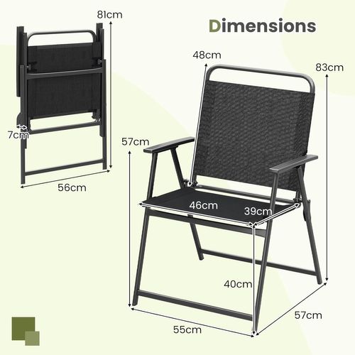 Lot De 2 Chaise Pliante, Cadre En Metal, Tissu, Fauteuil, 57 X 55 X 83 Cm, Noir