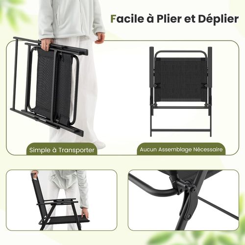 Lot De 2 Chaise Pliante, Cadre En Metal, Tissu, Fauteuil, 57 X 55 X 83 Cm, Noir