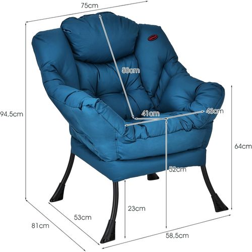 Fauteuil Salon Scandinave Avec Oreiller Et Poche Latérale, Cadre Pour Charger De 114 Kg, Bleu