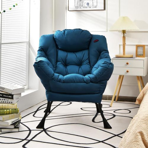 Fauteuil Salon Scandinave Avec Oreiller Et Poche Latérale, Cadre Pour Charger De 114 Kg, Bleu
