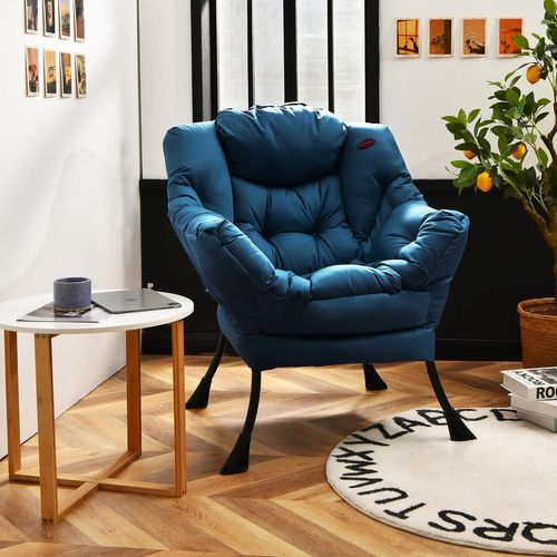 Fauteuil Salon Scandinave Avec Oreiller Et Poche Latérale, Cadre Pour Charger De 114 Kg, Bleu