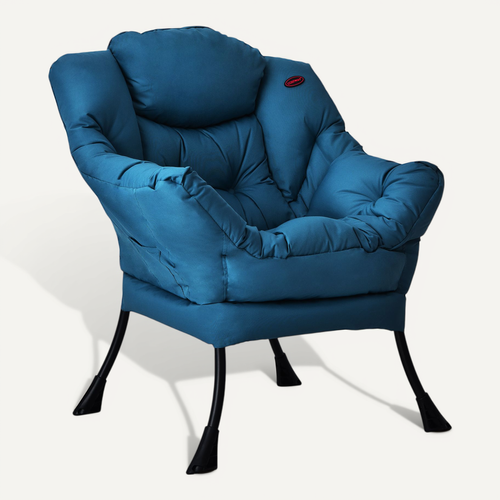 Fauteuil Salon Scandinave Avec Oreiller Et Poche Latérale, Cadre Pour Charger De 114 Kg, Bleu
