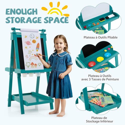 Tableau Enfant Double Face Avec Hauteur Réglable Et Rouleau De Papier Remplaçable (vert)