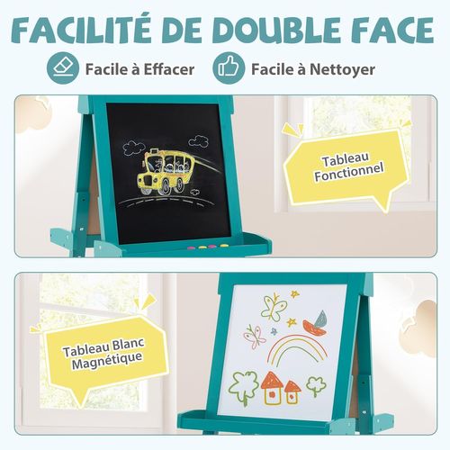 Tableau Enfant Double Face Avec Hauteur Réglable Et Rouleau De Papier Remplaçable (vert)