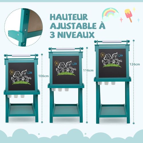 Tableau Enfant Double Face Avec Hauteur Réglable Et Rouleau De Papier Remplaçable (vert)