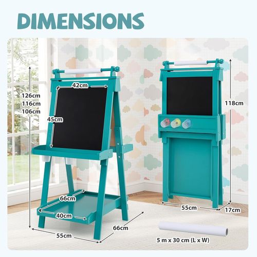 Tableau Enfant Double Face Avec Hauteur Réglable Et Rouleau De Papier Remplaçable (vert)