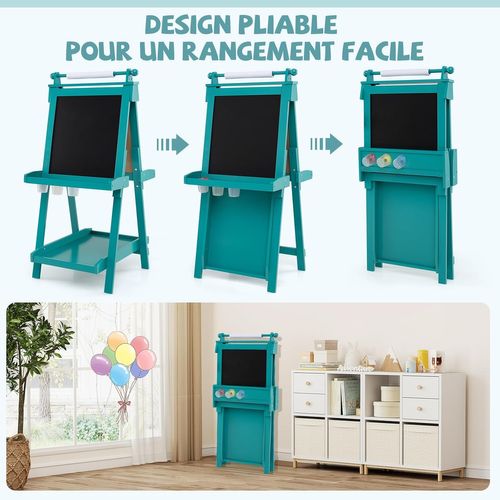 Tableau Enfant Double Face Avec Hauteur Réglable Et Rouleau De Papier Remplaçable (vert)
