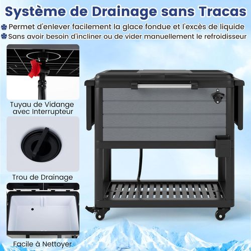 Chariot Isothermique 91l, Roulettes Et Ouvre-bouteille, Mobile Pour Fête Et Bbq Jardin