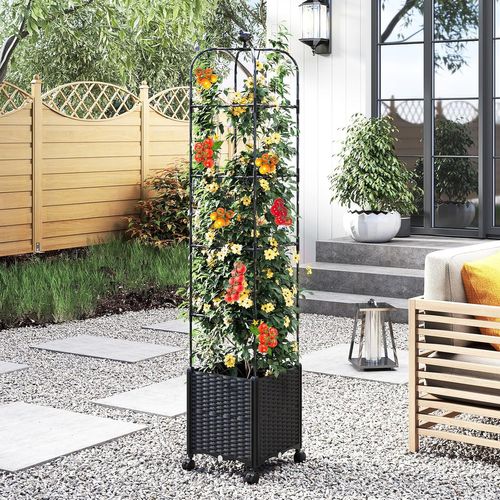 Jardinière Surélevée à Roulettes Verrouillables Avec Bac à Planter Et Treillis (40 X 40 X 211 Cm)