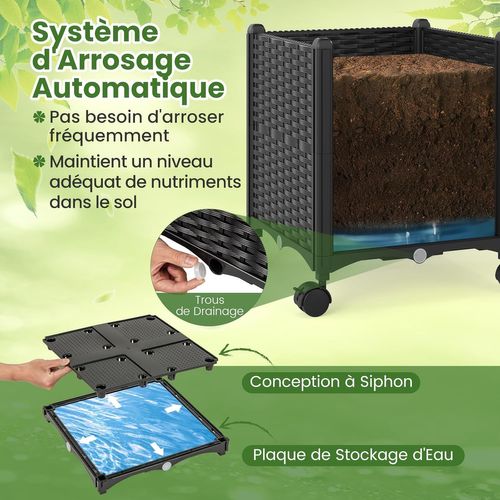 Jardinière Surélevée à Roulettes Verrouillables Avec Bac à Planter Et Treillis (40 X 40 X 211 Cm)