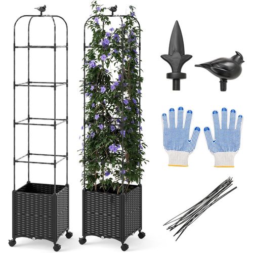 Jardinière Surélevée à Roulettes Verrouillables Avec Bac à Planter Et Treillis (40 X 40 X 211 Cm)