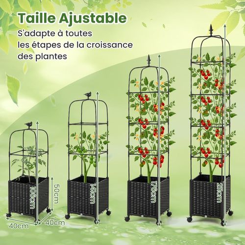 Jardinière Surélevée à Roulettes Verrouillables Avec Bac à Planter Et Treillis (40 X 40 X 211 Cm)