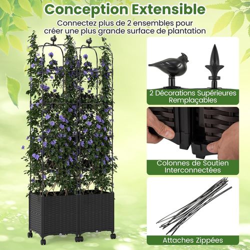 Jardinière Surélevée à Roulettes Verrouillables Avec Bac à Planter Et Treillis (40 X 40 X 211 Cm)